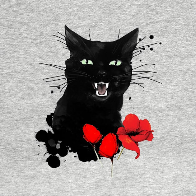 Black Cat Red Poppy by TatianaBS